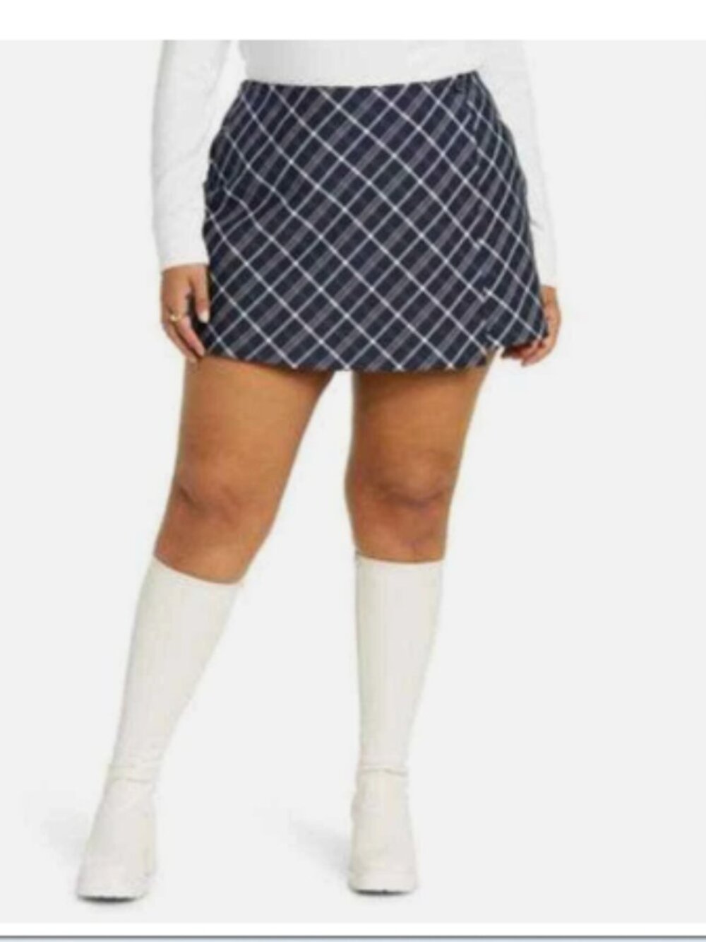 BP. Button Front Wrap Miniskirt in Navy Thicket Plaid Size 2X NWT